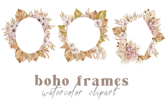 Elevate Your Design Projects with Watercolor Boho Floral Frames Clipart