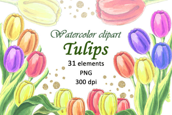Integrating Watercolor Flowers Tulips Spring Clipart into Professional Design Workflows