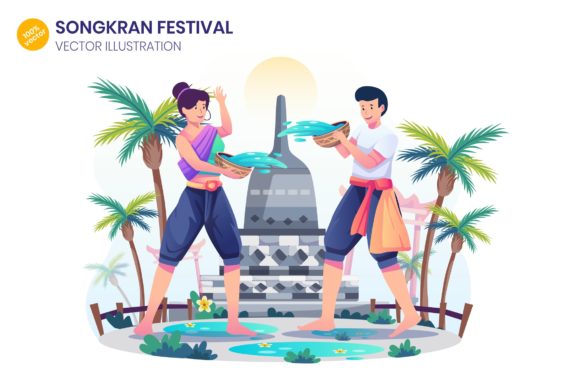 Songkran Festival Flat Illustration Guide