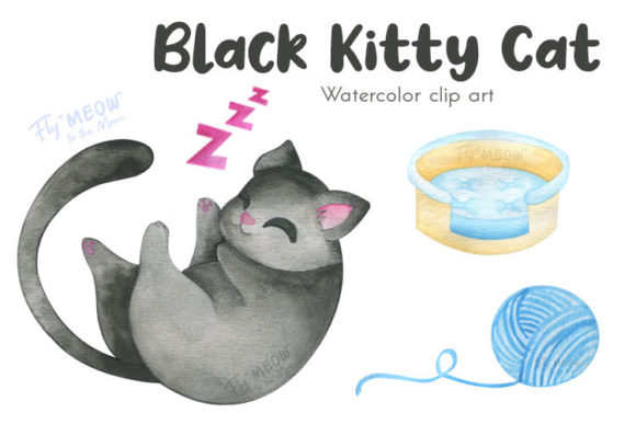 Watercolor Black Kitty Cat Clip Art: Elevating Your Creative Projects with Hand-Painted Charm