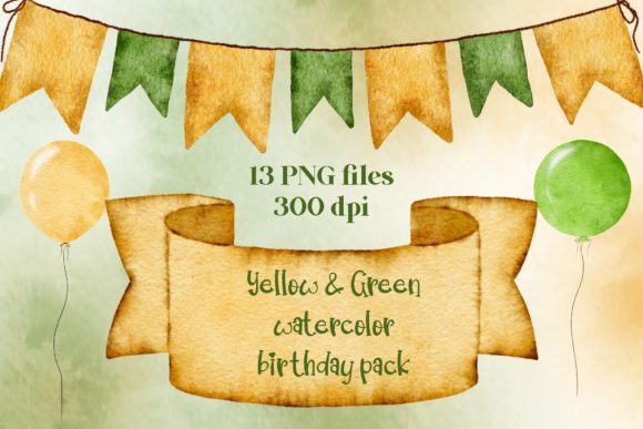 Watercolor Green Yellow Birthday Pack: Elevating Your Creative Projects with Hand-Painted Charm