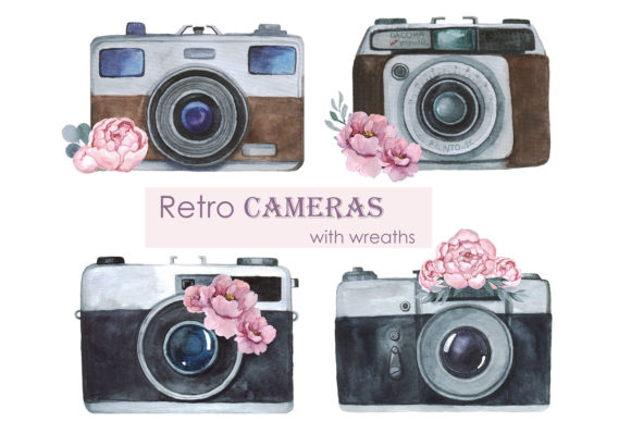 Watercolor Retro Camera Clipart Vintage